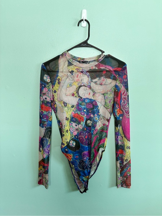 Zara Tops - Zara Gustav Klimt The Virgin Painting Mesh Sheer Bodysuit L/S Rare Sz M